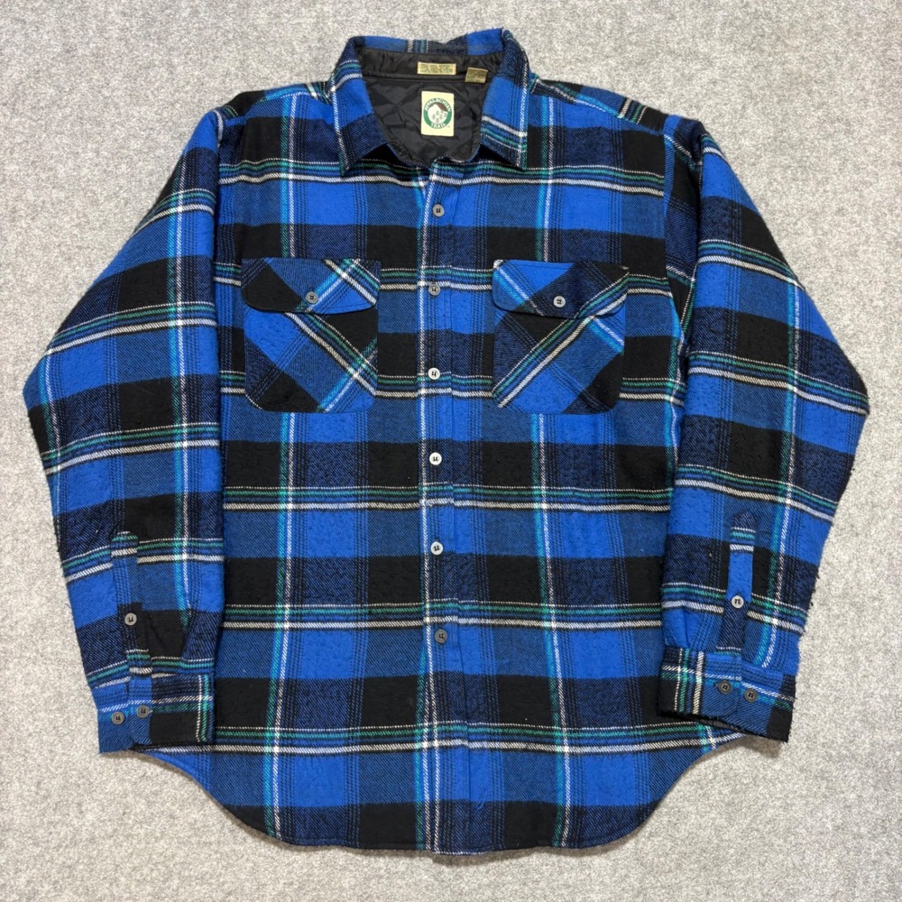 Appalachian Trail Blue Plaid Quilted Flannel Shirt Jacket Mens Large L Heavy